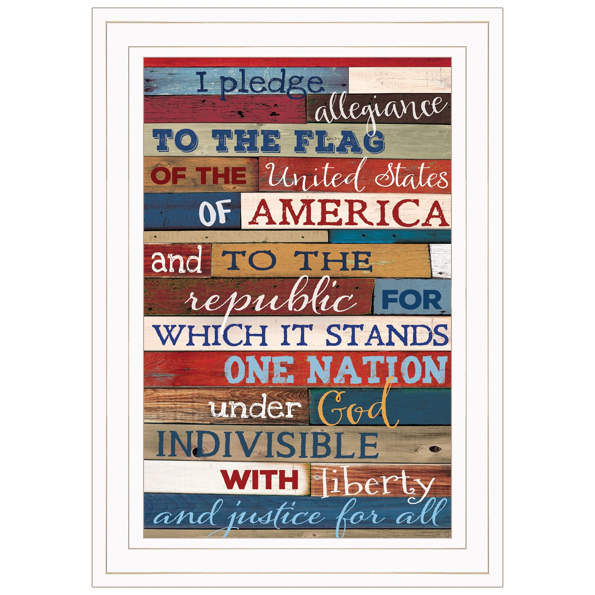 Red White and Blue Pledge Of Allegiance White Framed Print Wall Art-1