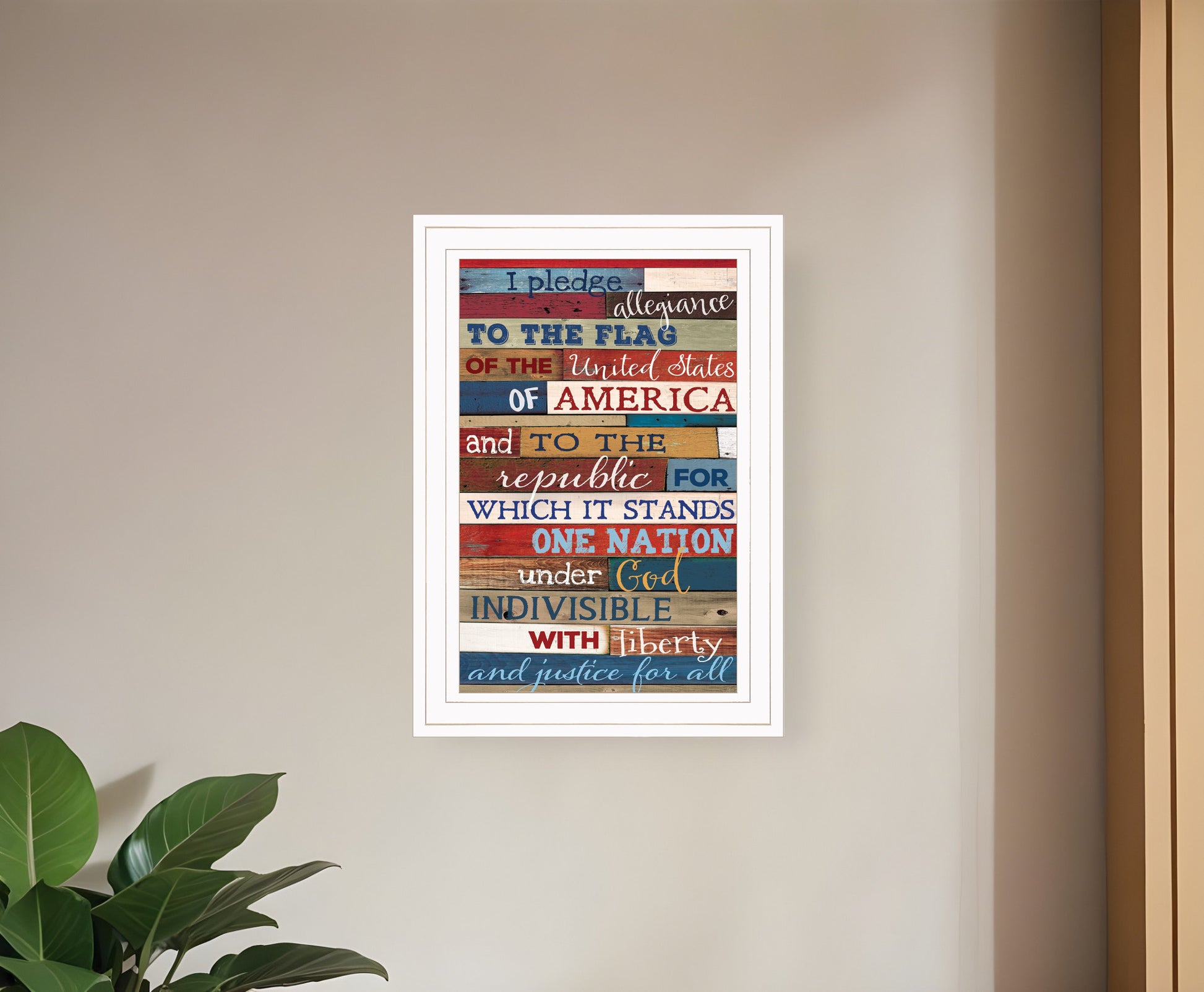Red White and Blue Pledge Of Allegiance White Framed Print Wall Art-0