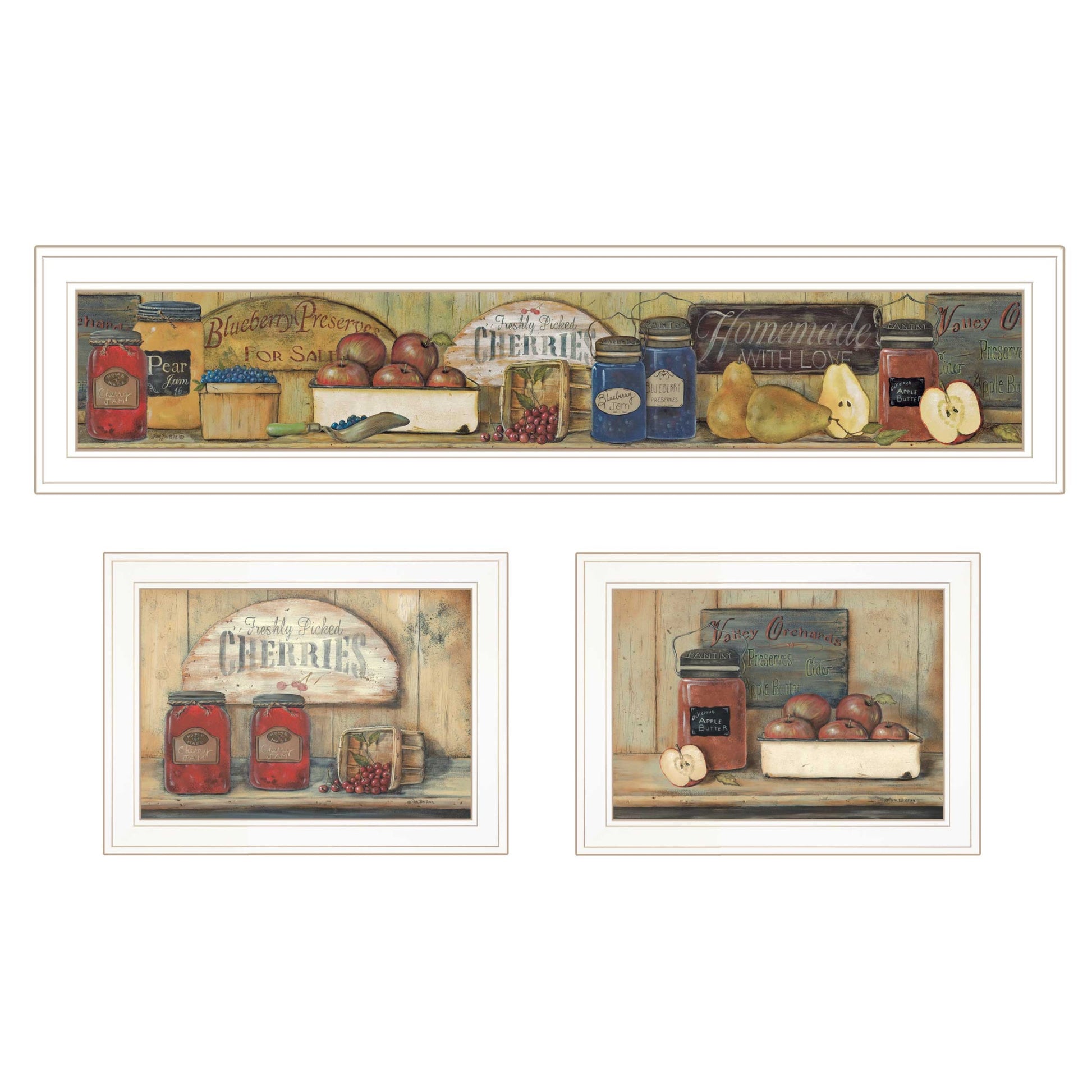 Set Of Three Country Kitchen 1 White Framed Print Kitchen Wall Art-1