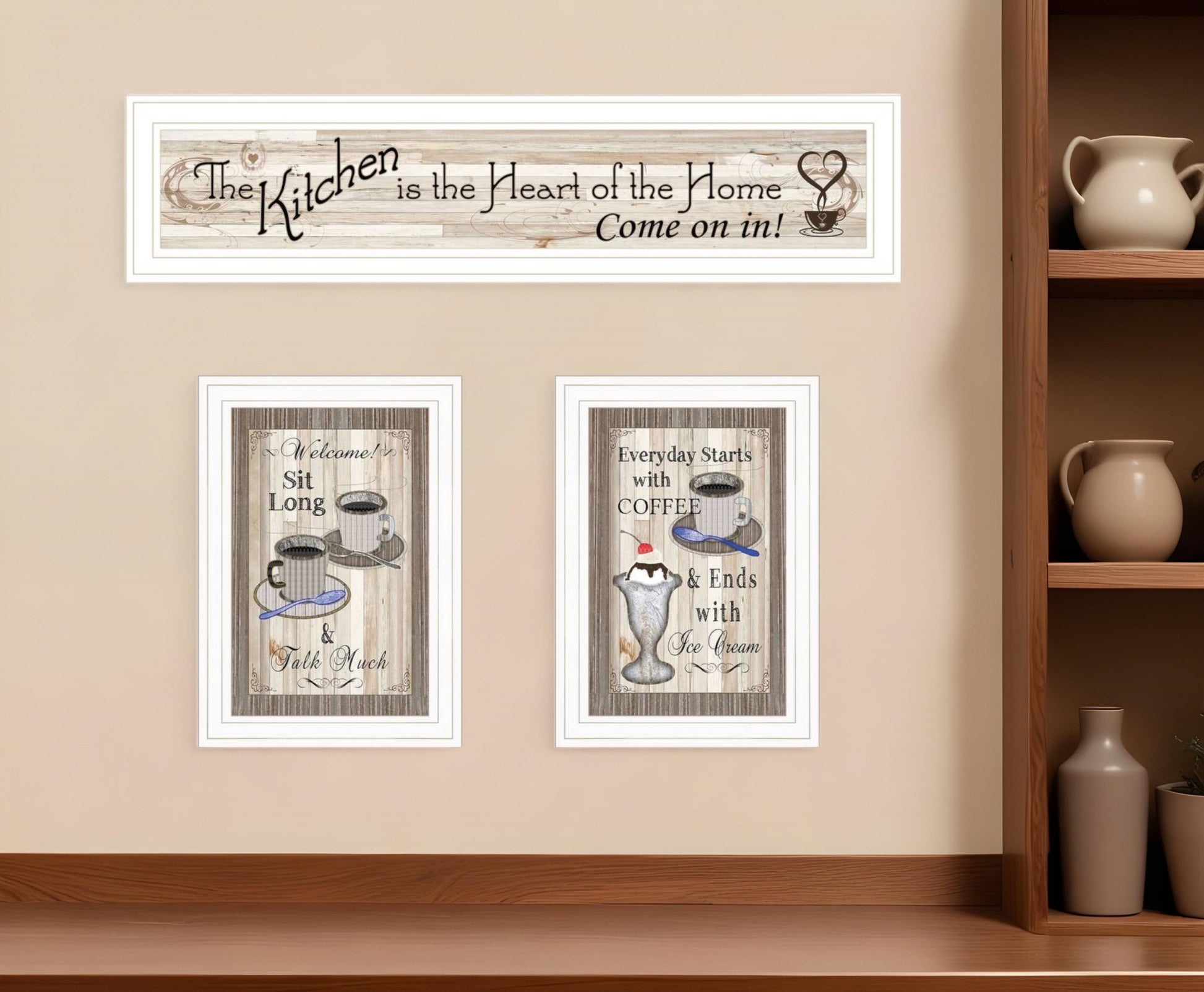Set Of Three Kitchen Come In White Framed Print Kitchen Wall Art-1