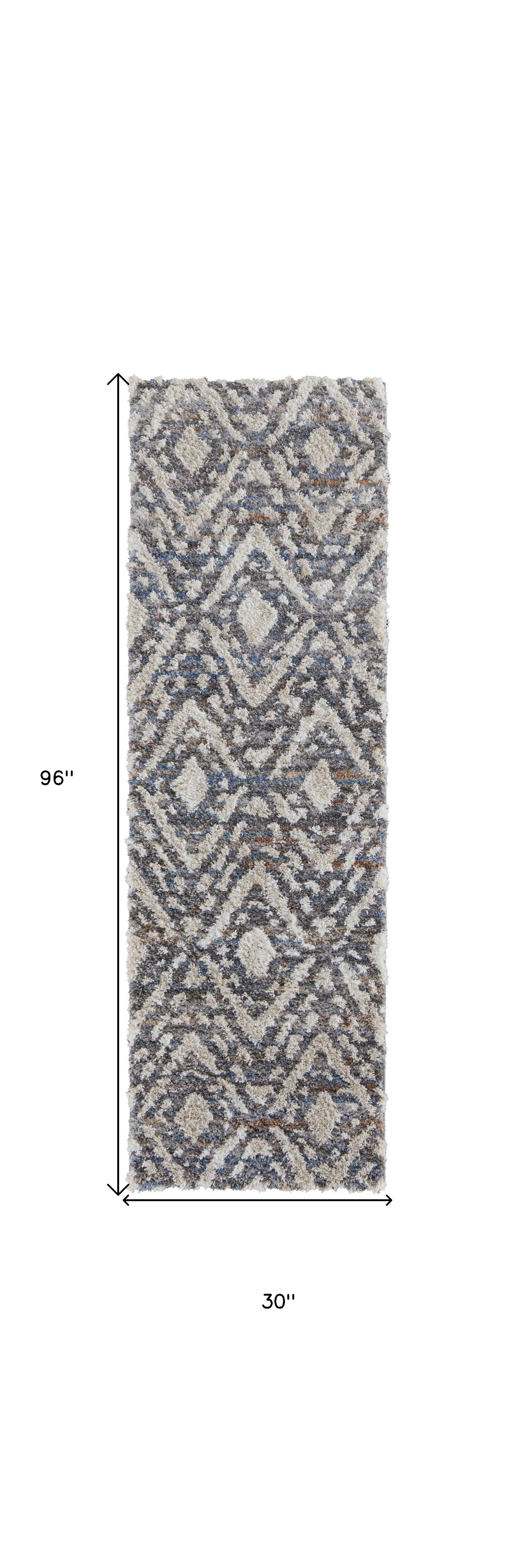 8' Ivory Gray And Taupe Geometric Power Loom Stain Resistant Runner Rug-4