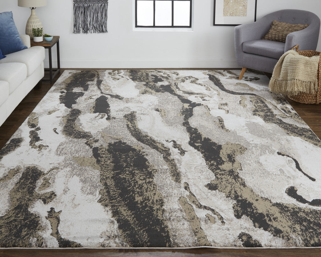 10' X 14' Brown and Ivory Abstract Power Loom Distressed Area Rug-5