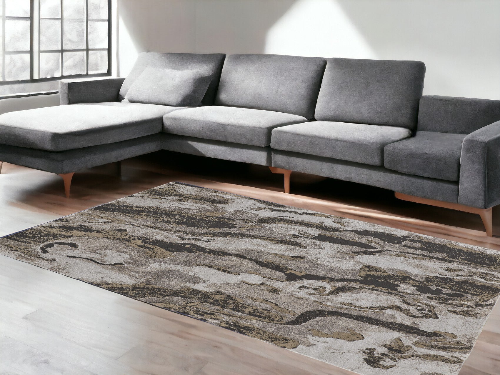 10' X 14' Brown and Ivory Abstract Power Loom Distressed Area Rug-0