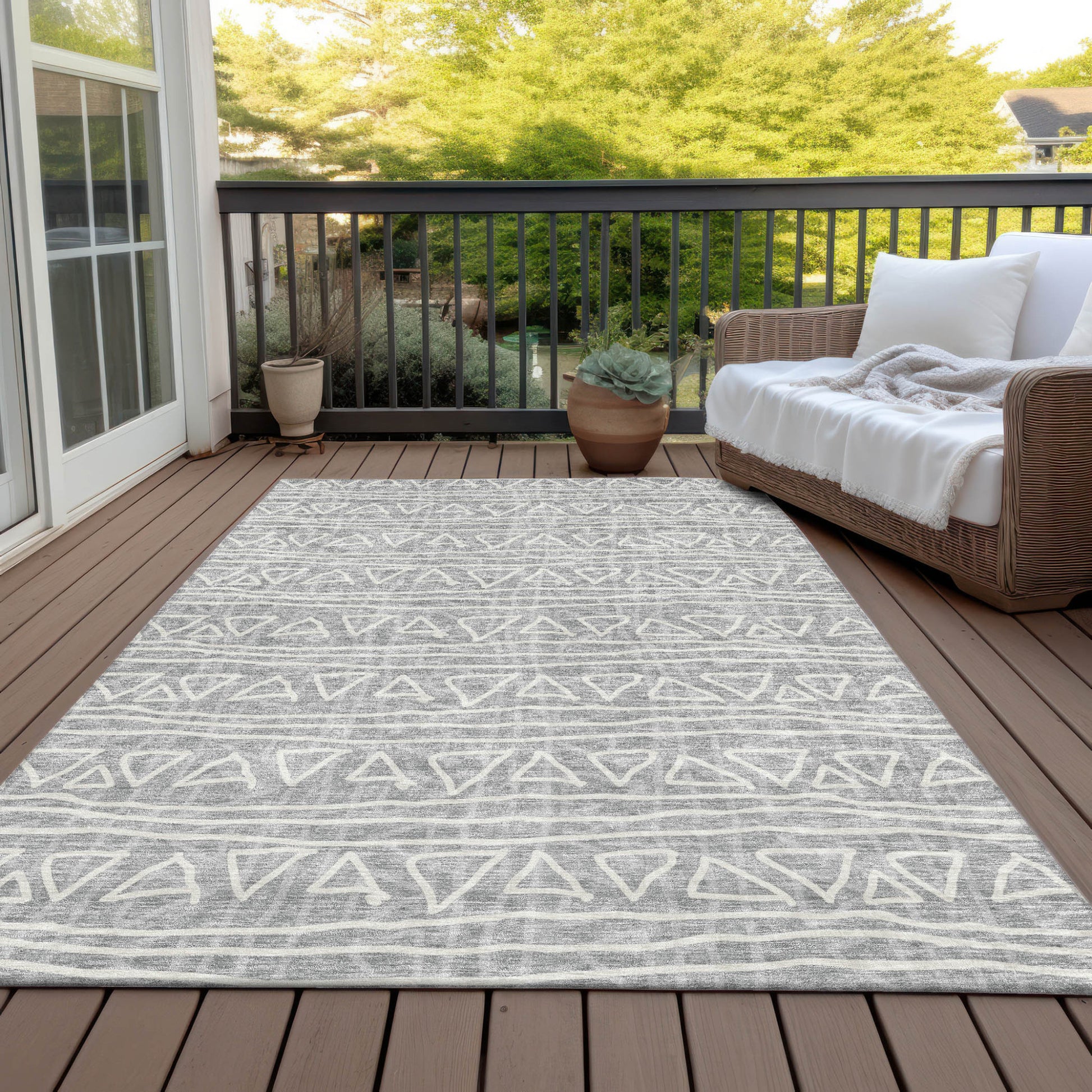 10' X 14' Gray Charcoal And Silver Geometric Washable Indoor Outdoor Area Rug-5
