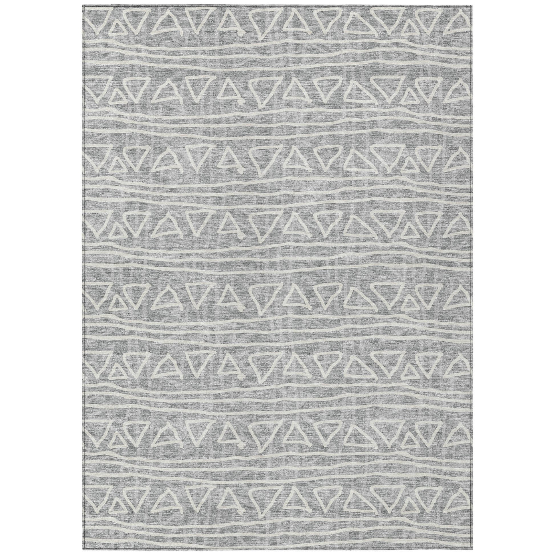 10' X 14' Gray Charcoal And Silver Geometric Washable Indoor Outdoor Area Rug-1