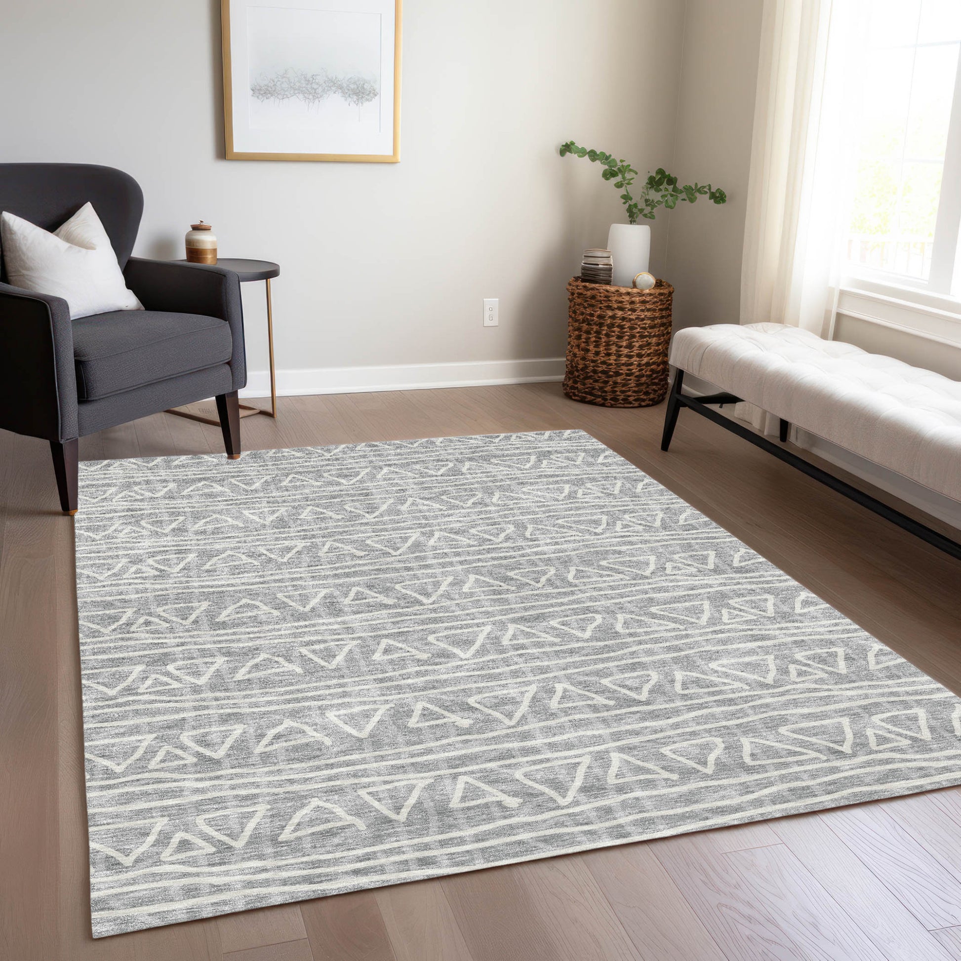 10' X 14' Gray Charcoal And Silver Geometric Washable Indoor Outdoor Area Rug-7
