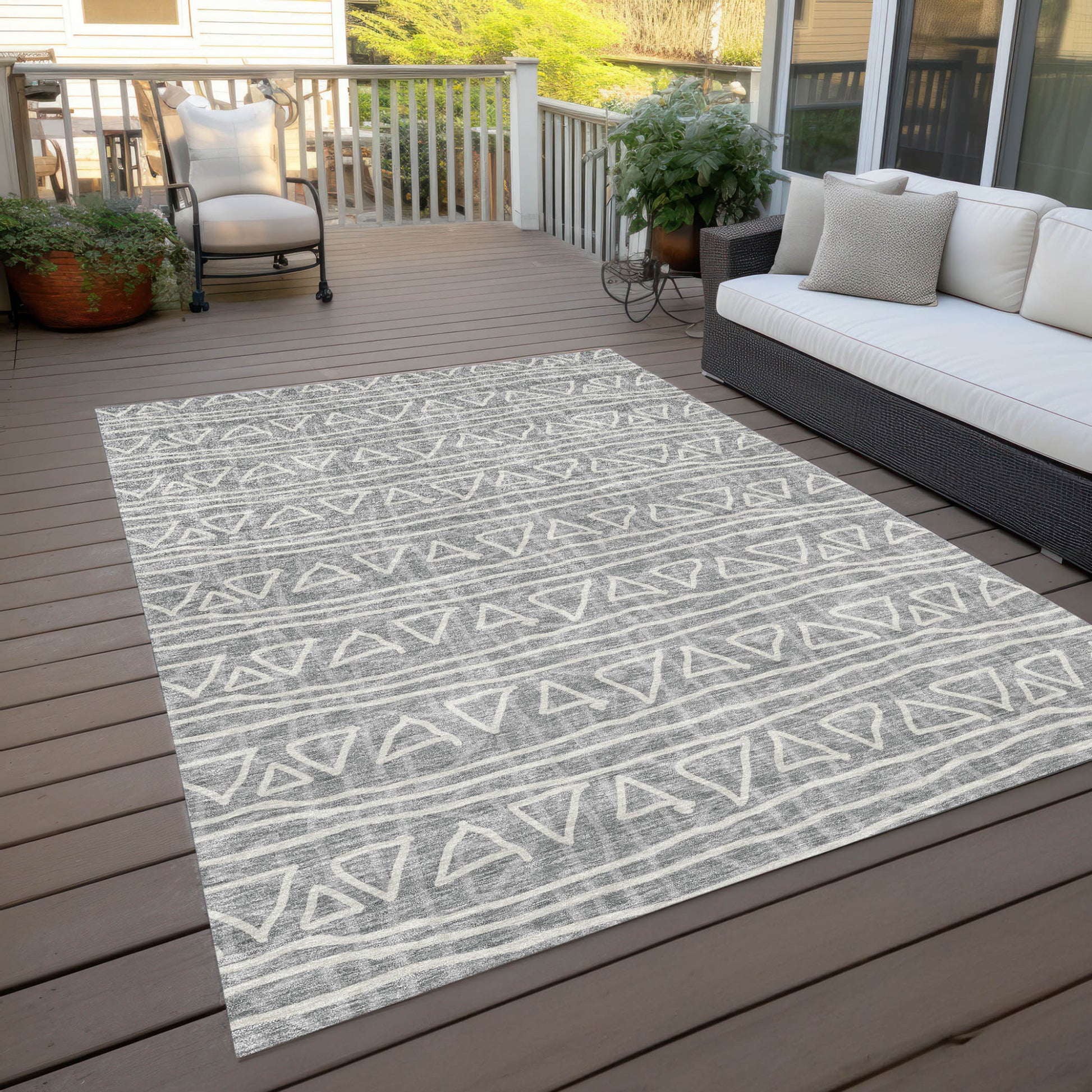 10' X 14' Gray Charcoal And Silver Geometric Washable Indoor Outdoor Area Rug-8