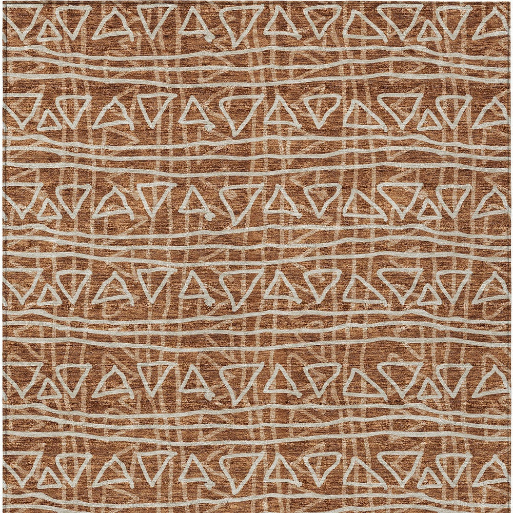 10' X 14' Terra Cotta Copper And Beige Geometric Washable Indoor Outdoor Area Rug-6