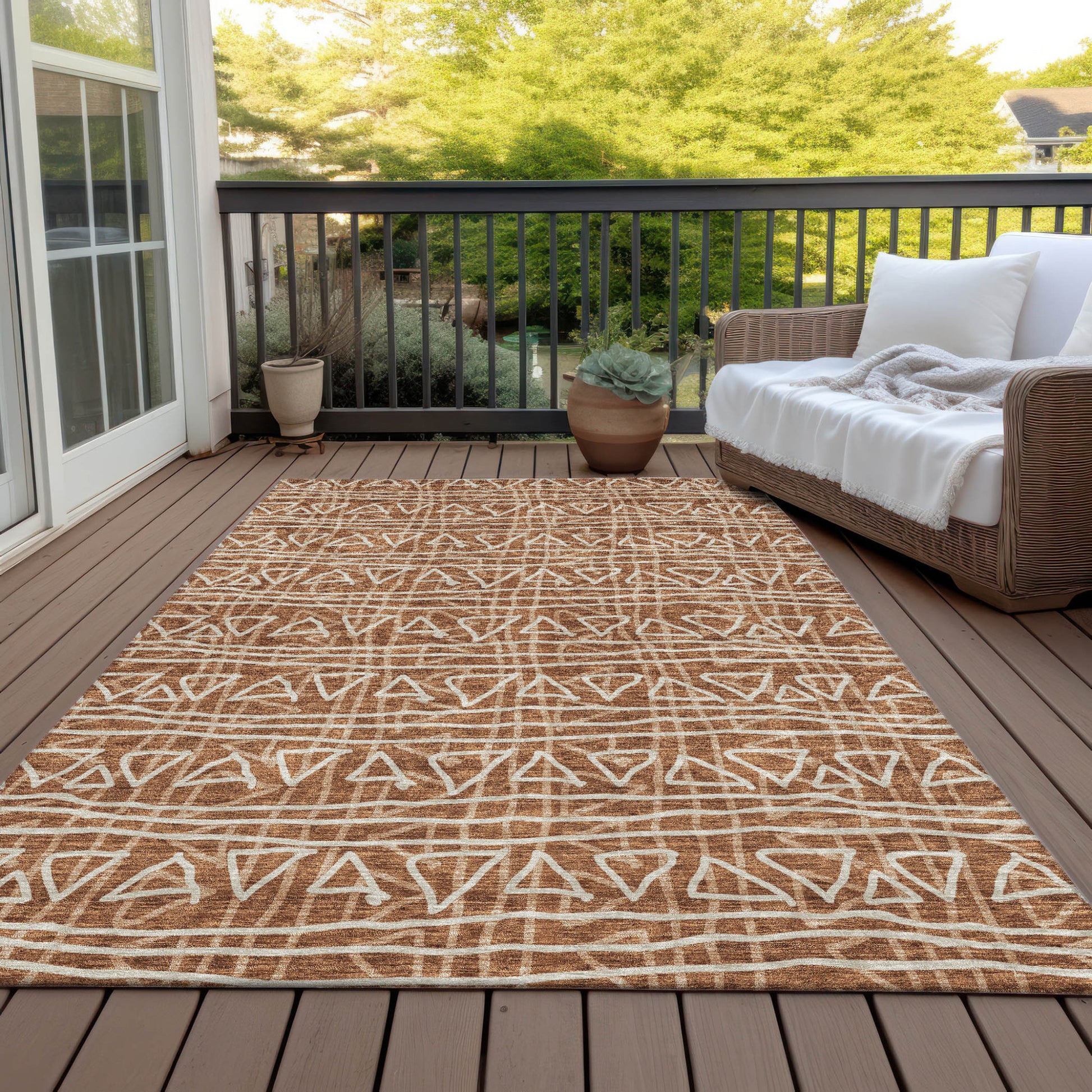 10' X 14' Terra Cotta Copper And Beige Geometric Washable Indoor Outdoor Area Rug-7