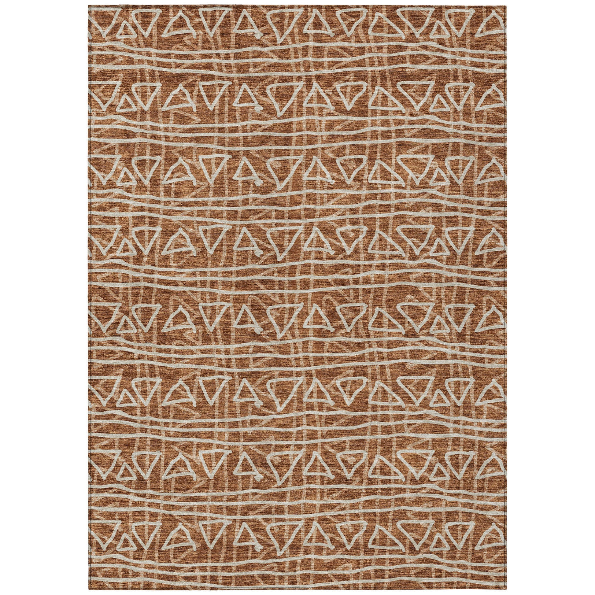 10' X 14' Terra Cotta Copper And Beige Geometric Washable Indoor Outdoor Area Rug-1