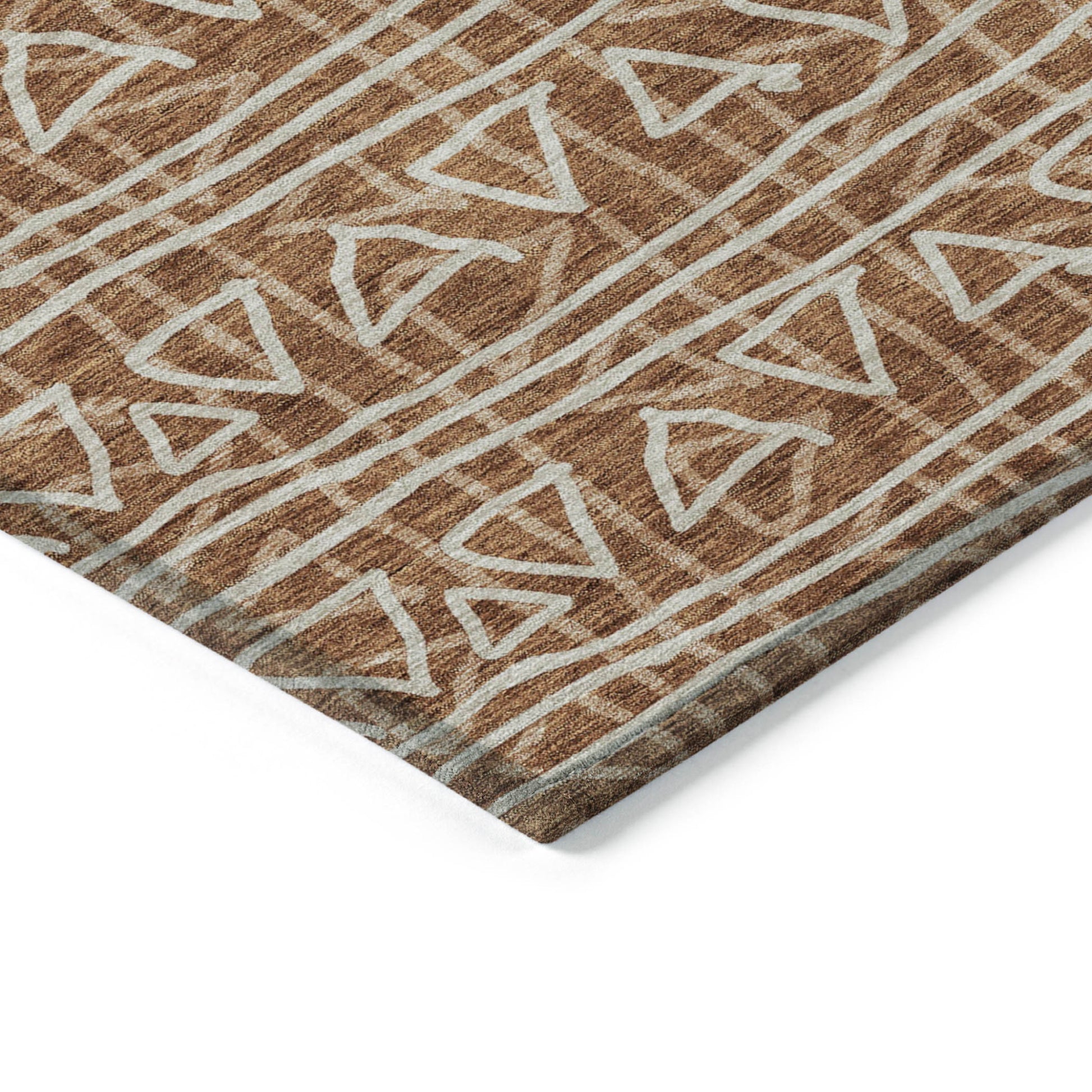 10' X 14' Terra Cotta Copper And Beige Geometric Washable Indoor Outdoor Area Rug-3