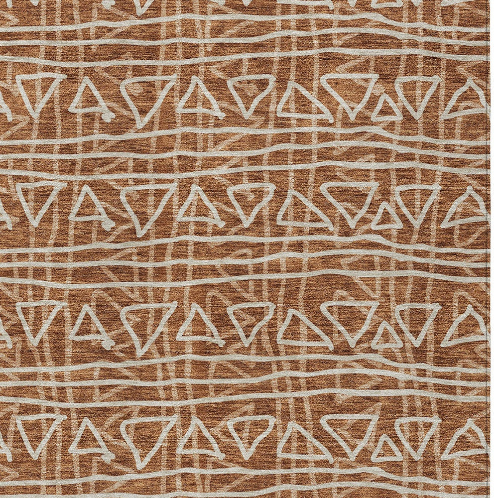 10' X 14' Terra Cotta Copper And Beige Geometric Washable Indoor Outdoor Area Rug-5