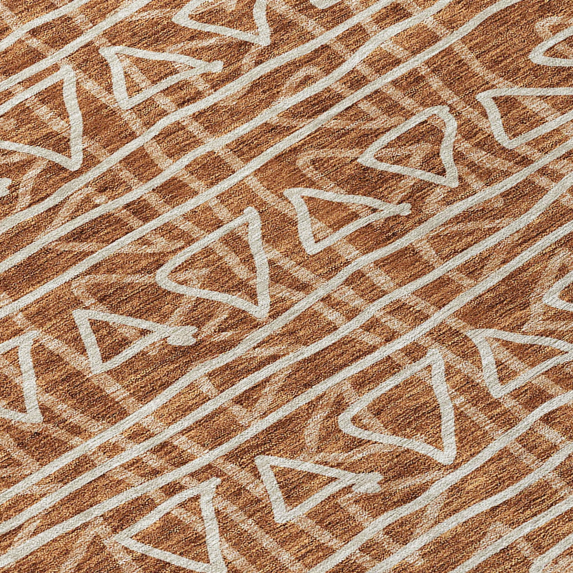 10' X 14' Terra Cotta Copper And Beige Geometric Washable Indoor Outdoor Area Rug-4