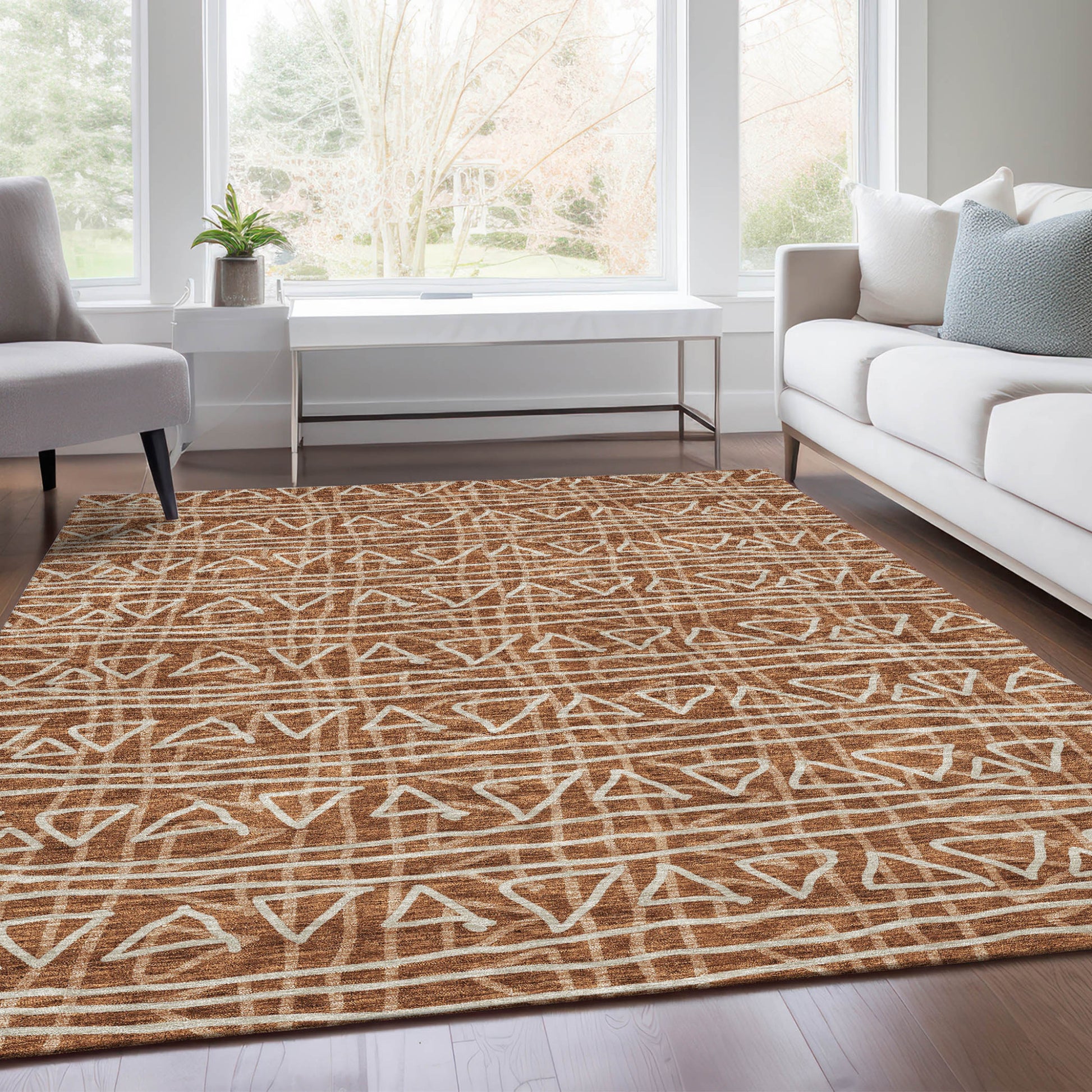 10' X 14' Terra Cotta Copper And Beige Geometric Washable Indoor Outdoor Area Rug-8