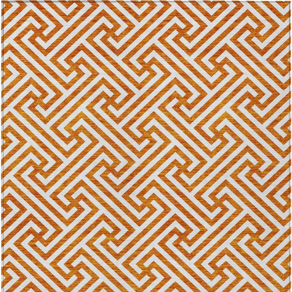 5' X 8' Orange And Ivory Geometric Washable Indoor Outdoor Area Rug-6