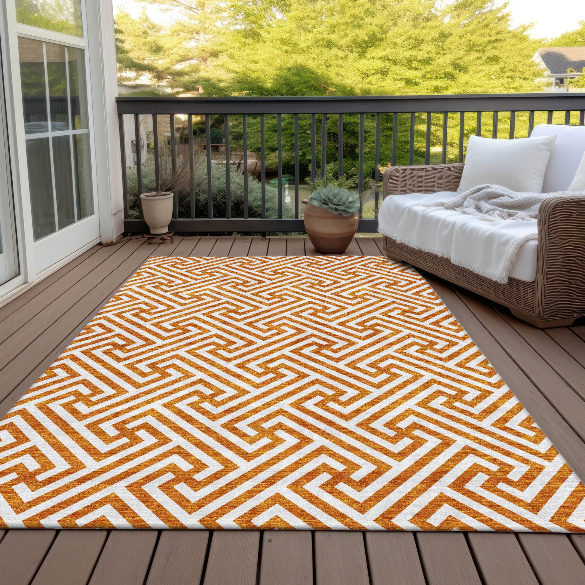 5' X 8' Orange And Ivory Geometric Washable Indoor Outdoor Area Rug-7