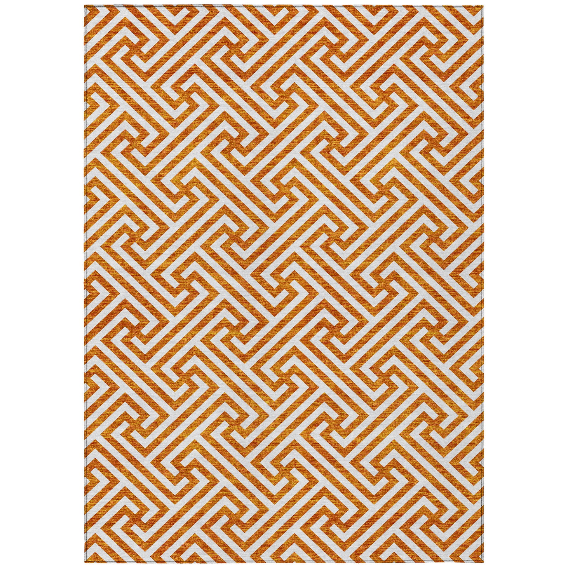 5' X 8' Orange And Ivory Geometric Washable Indoor Outdoor Area Rug-1