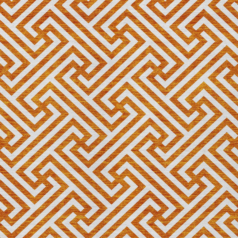 5' X 8' Orange And Ivory Geometric Washable Indoor Outdoor Area Rug-4
