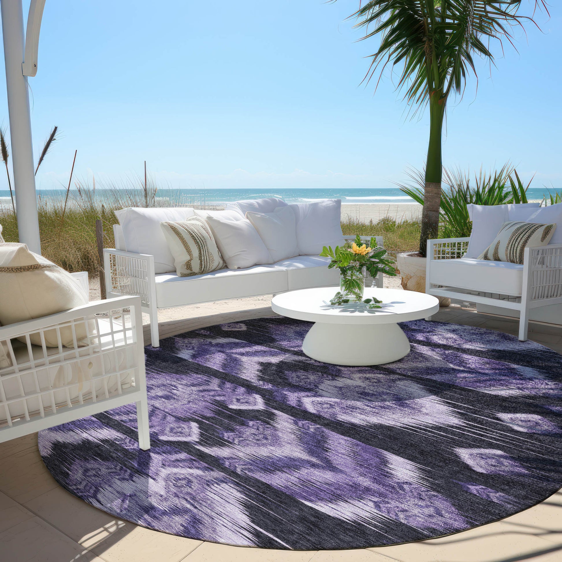 8' Purple Lavender And Plum Round Southwestern Washable Indoor Outdoor Area Rug-5