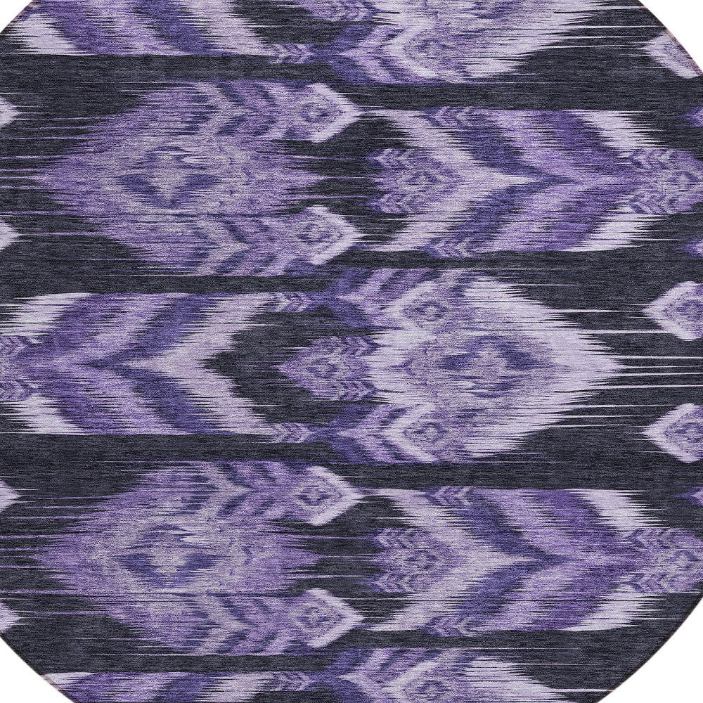8' Purple Lavender And Plum Round Southwestern Washable Indoor Outdoor Area Rug-3