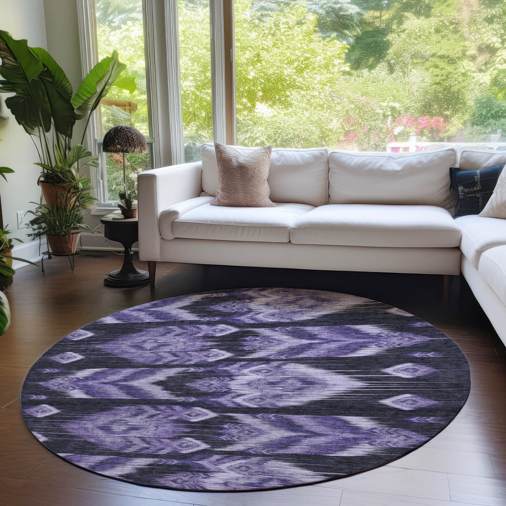 8' Purple Lavender And Plum Round Southwestern Washable Indoor Outdoor Area Rug-6