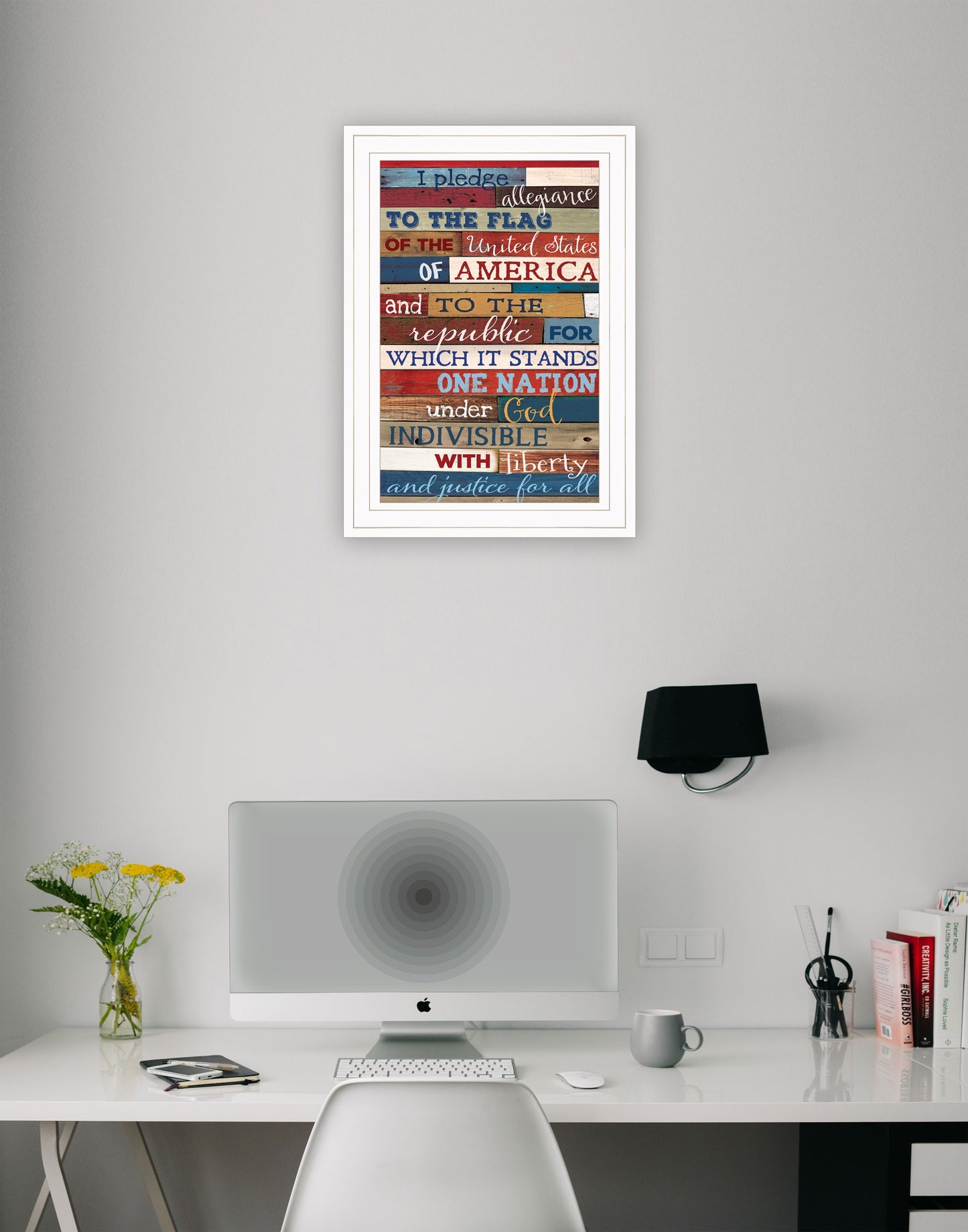 Red White and Blue Pledge Of Allegiance White Framed Print Wall Art-3