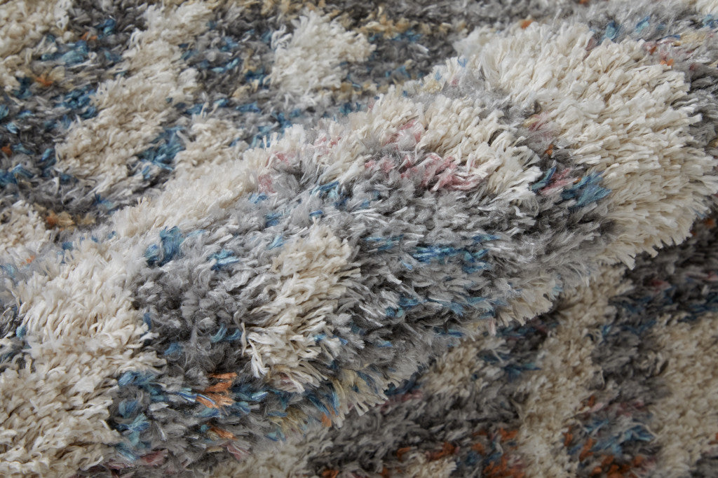 8' Ivory Gray And Taupe Geometric Power Loom Stain Resistant Runner Rug-5