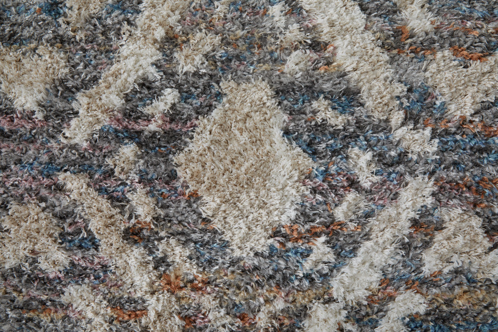 8' Ivory Gray And Taupe Geometric Power Loom Stain Resistant Runner Rug-6