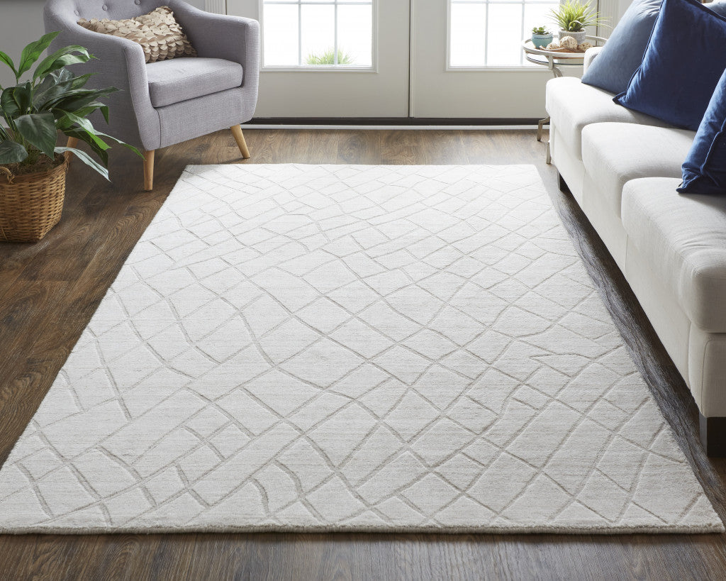 12' X 15' Ivory And Gray Striped Hand Woven Area Rug-6