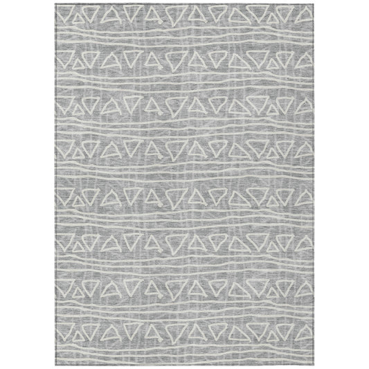10' X 14' Gray Charcoal And Silver Geometric Washable Indoor Outdoor Area Rug-1