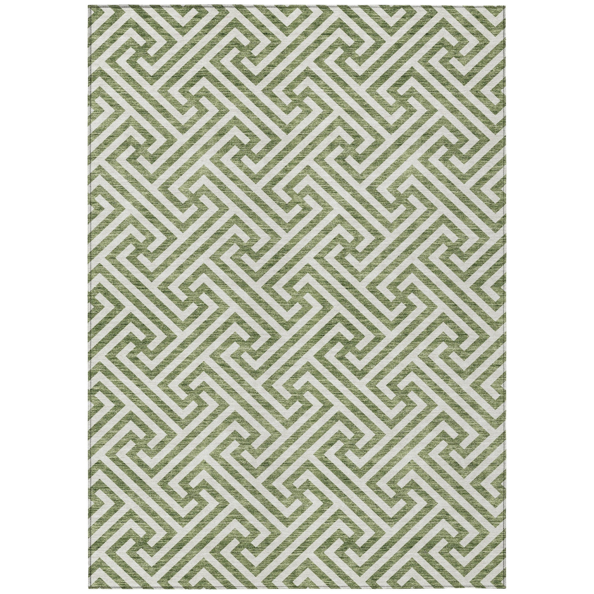 10' X 14' Green And Beige Geometric Washable Indoor Outdoor Area Rug-1