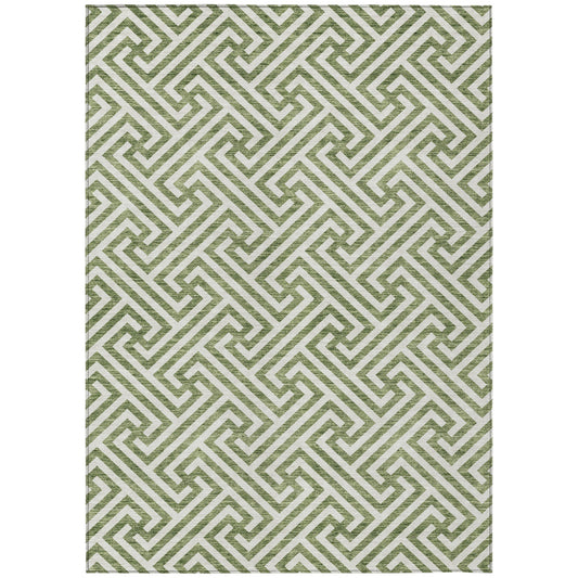 10' X 14' Green And Beige Geometric Washable Indoor Outdoor Area Rug-1